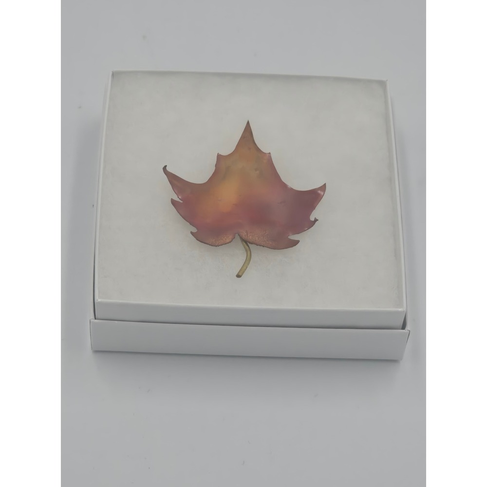 Vintage Copper Enamel Maple Leaf Brooch Pin Fall Autumn Aesthetic Gift